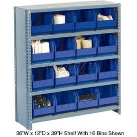 GLOBAL EQUIPMENT Steel Closed Shelving - 18 Blue Plastic Stacking Bins 10 Shelves - 36x18x73 603270BL